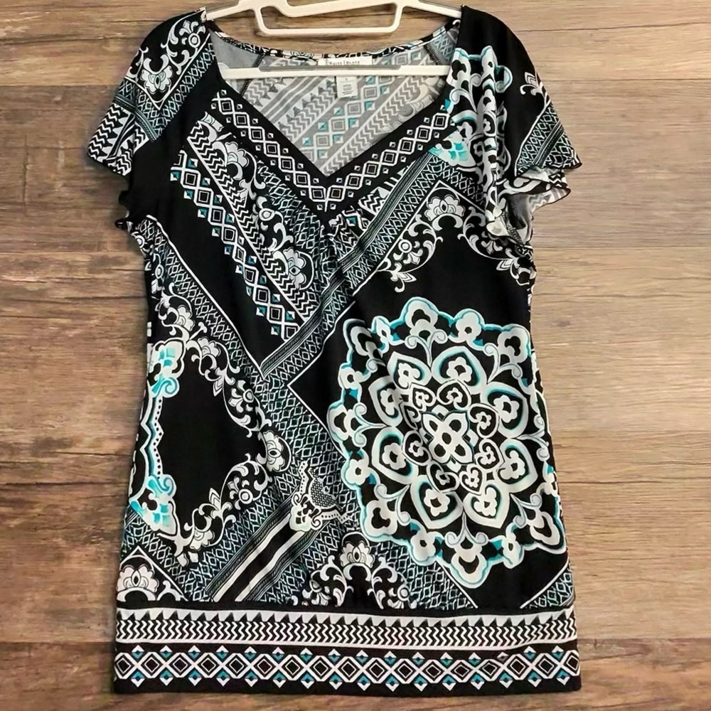 White House Black Market Black and‎ Teal Blouse